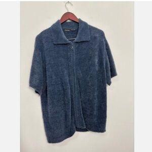 Urban Outfitters Standard Cloth Fuzzy Polo Sweater Men's Size Small Blue